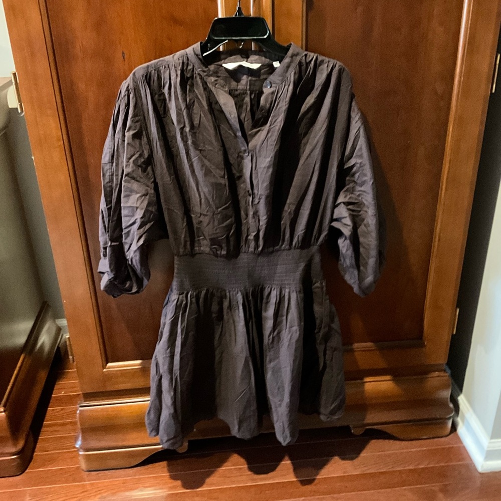 Rebecca Taylor Brown Smocked Waist Shirt Dress Size Medium